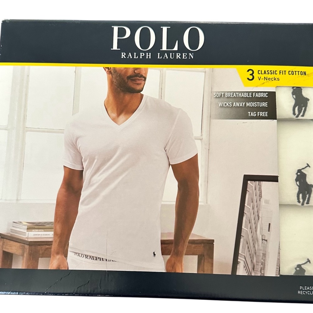 Polo by Ralph Lauren Men's White V-Neck 3 pack new in box  Shirts